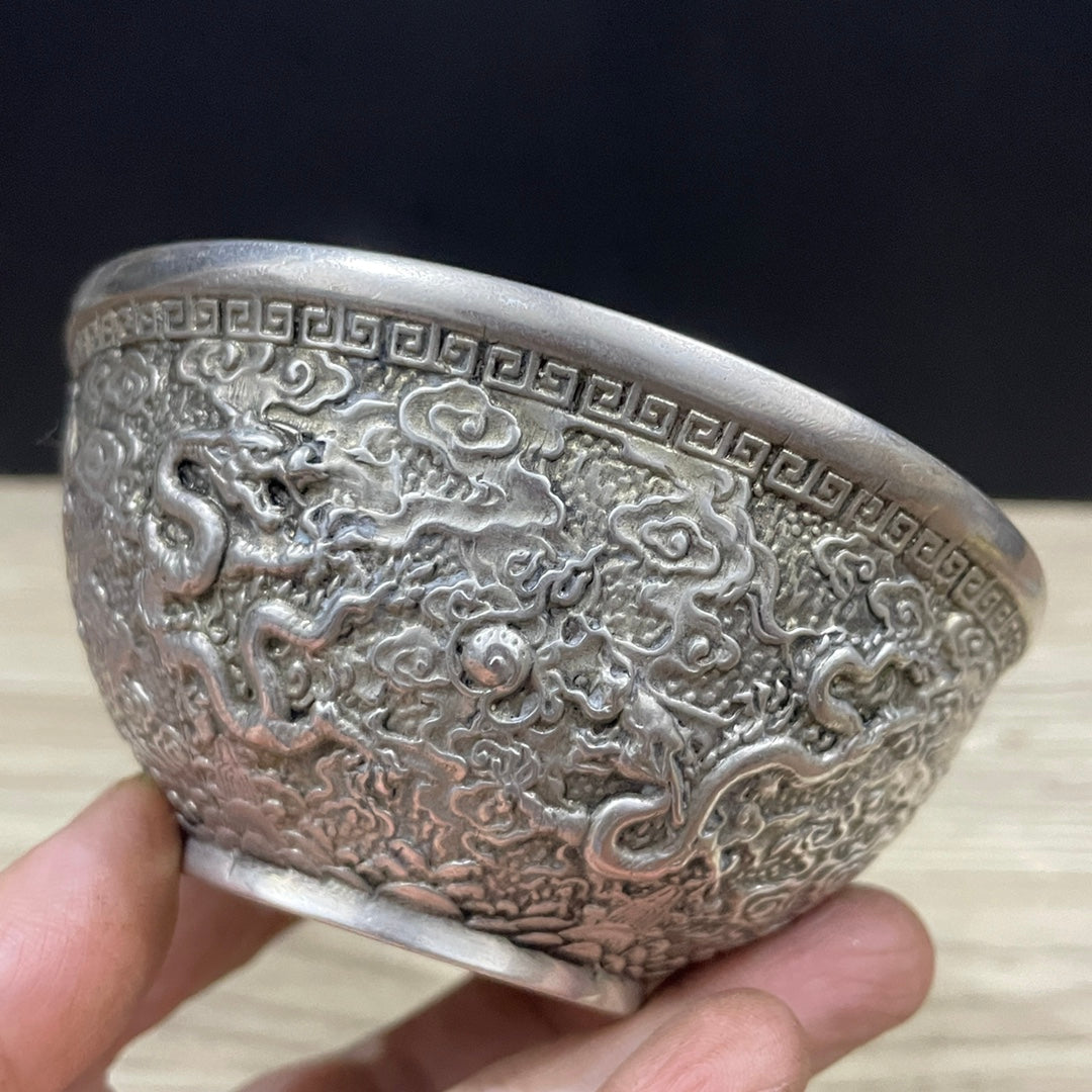 Exquisite Carved Five Dragon Bowl - Handcrafted Rare Art Piece for Collectors and Home Decor