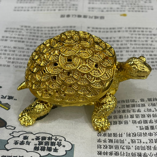 Exquisite Hand-Carved Golden Turtle Incense Burner - Unique Collectible Gift