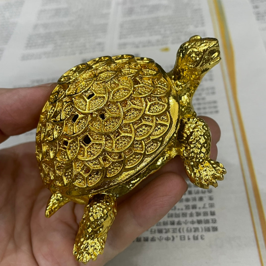 Exquisite Hand-Carved Golden Turtle Incense Burner - Unique Collectible Gift