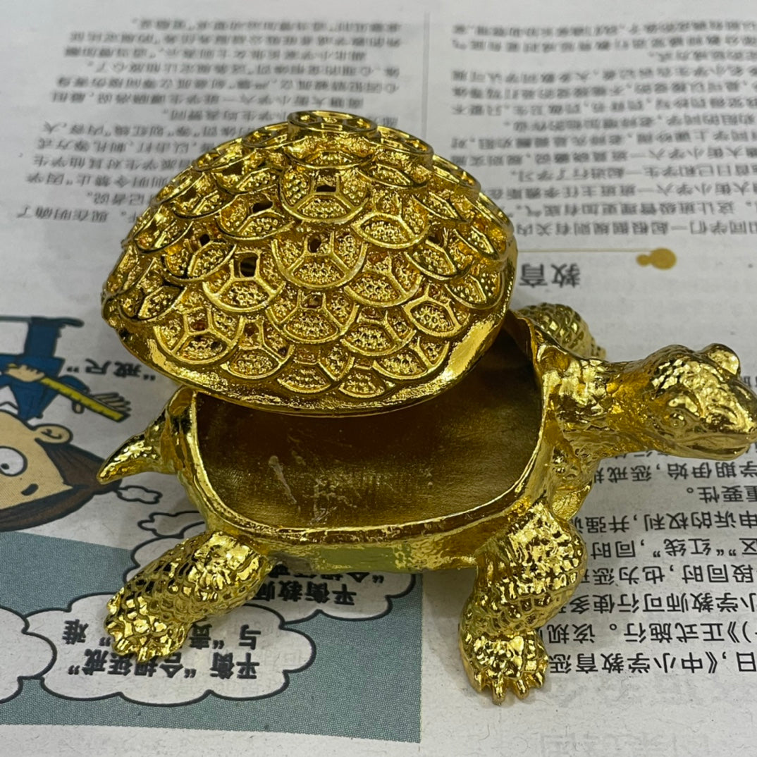 Exquisite Hand-Carved Golden Turtle Incense Burner - Unique Collectible Gift