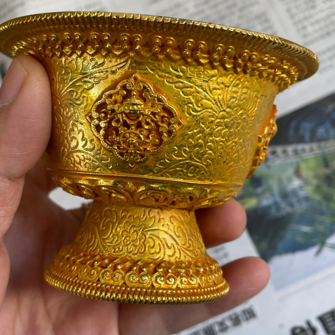 Exquisite Hand-Carved Gilded Four Treasures Cup - Rare Handmade Art Piece, Perfect for Decoration & Gift