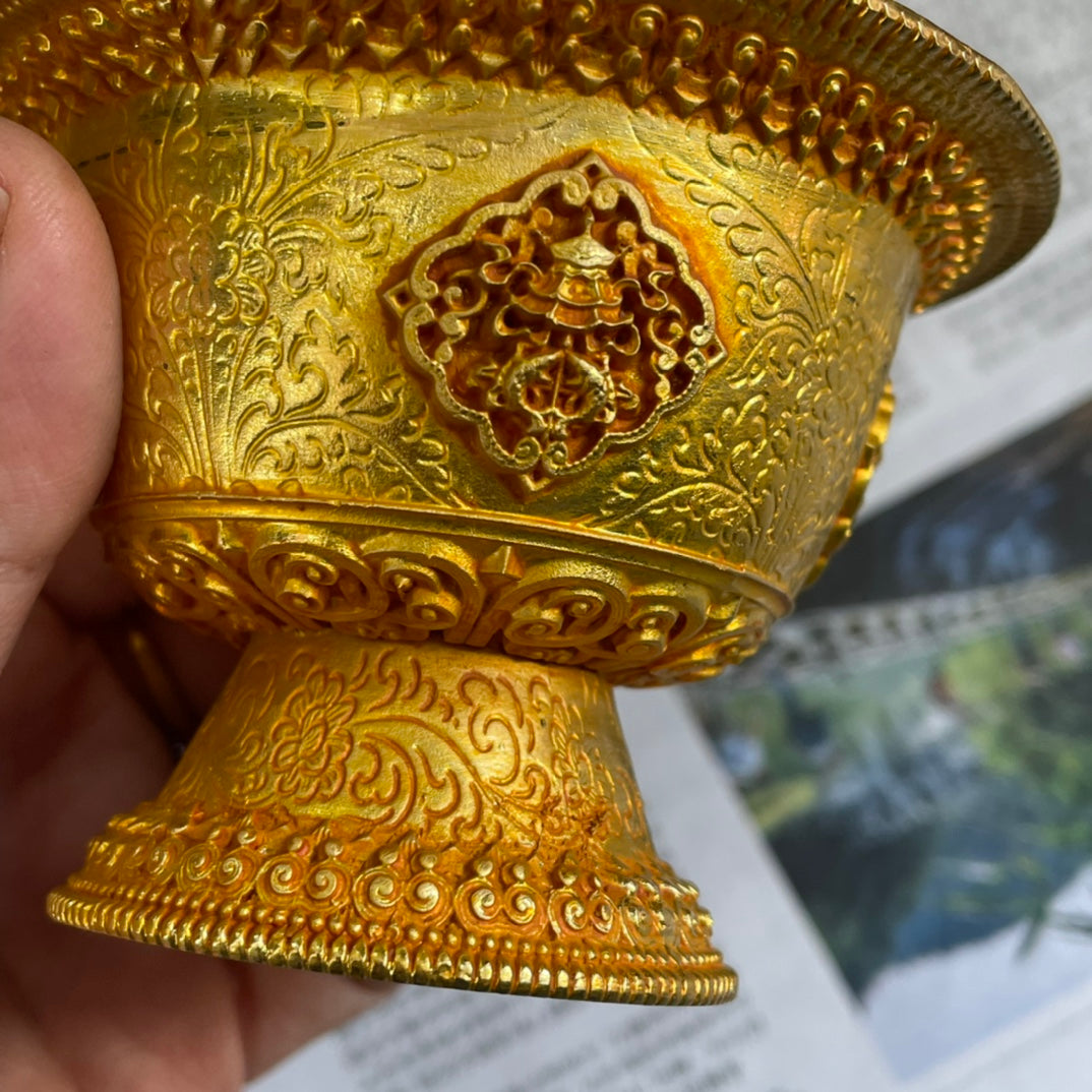 Exquisite Hand-Carved Gilded Four Treasures Cup - Rare Handmade Art Piece, Perfect for Decoration & Gift