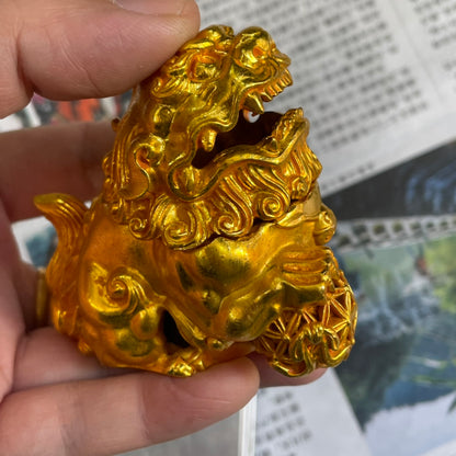 Exquisite Gilded Lion Incense Burner