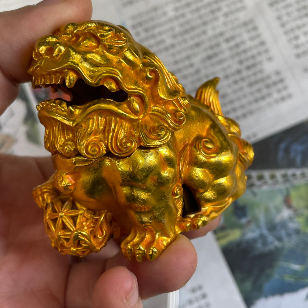 Exquisite Gilded Lion Incense Burner