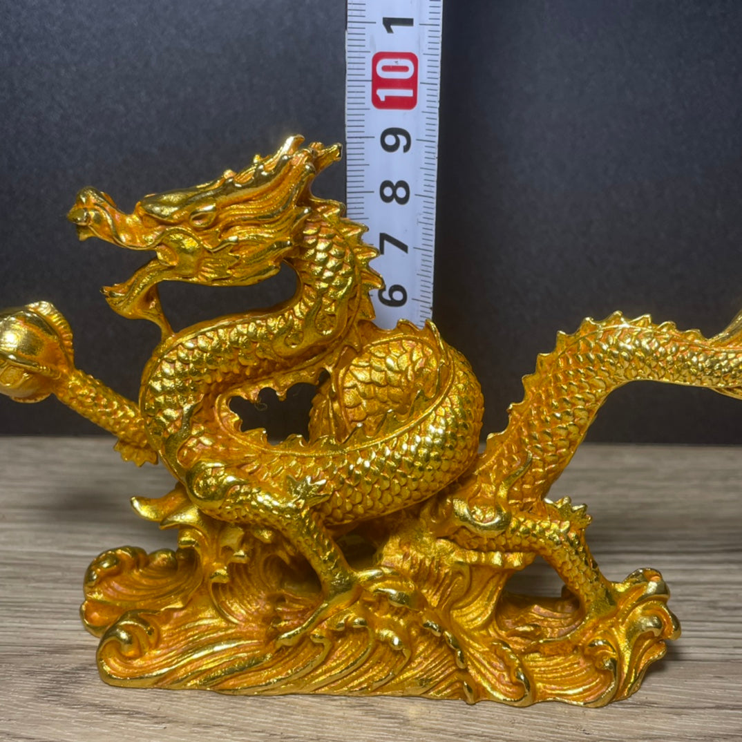 Exquisitely Carved Golden Dragon Statue - Handcrafted & Unique Gift