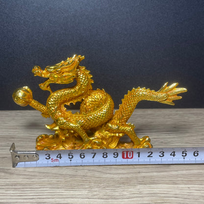 Exquisitely Carved Golden Dragon Statue - Handcrafted & Unique Gift