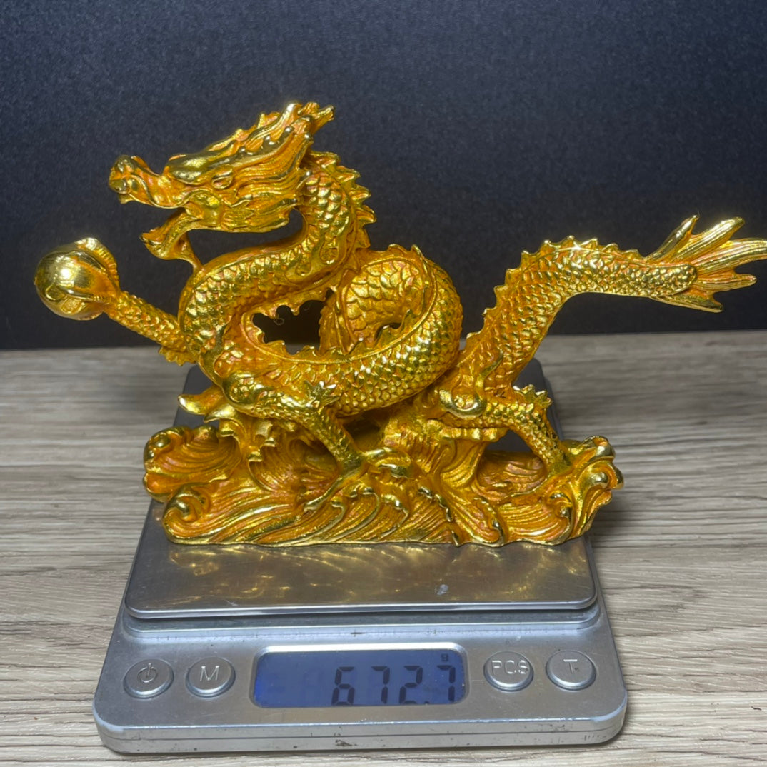 Exquisitely Carved Golden Dragon Statue - Handcrafted & Unique Gift