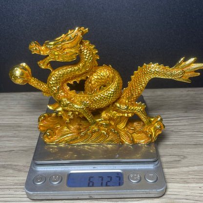 Exquisitely Carved Golden Dragon Statue - Handcrafted & Unique Gift