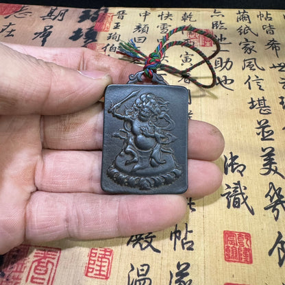 Handcrafted Indian Buddha Medallion - Tektite Pendant