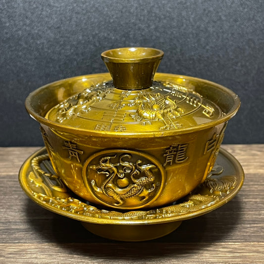 Exquisite Hand-Carved Four Divine Beasts Gaiwan - A Masterpiece for Collectors and Art Enthusiasts