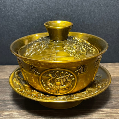 Exquisite Hand-Carved Four Divine Beasts Gaiwan - A Masterpiece for Collectors and Art Enthusiasts