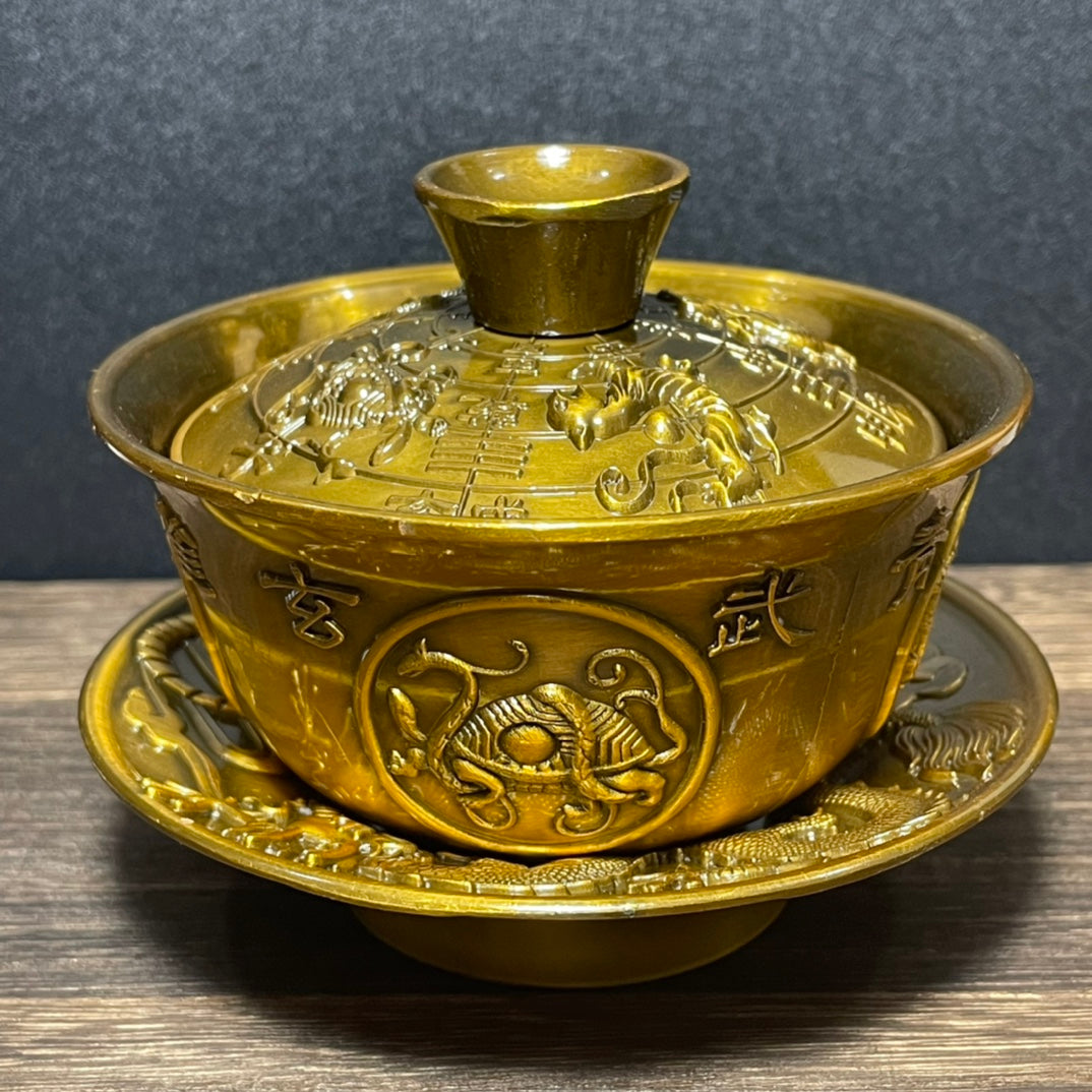 Exquisite Hand-Carved Four Divine Beasts Gaiwan - A Masterpiece for Collectors and Art Enthusiasts