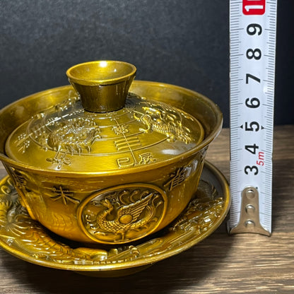 Exquisite Hand-Carved Four Divine Beasts Gaiwan - A Masterpiece for Collectors and Art Enthusiasts