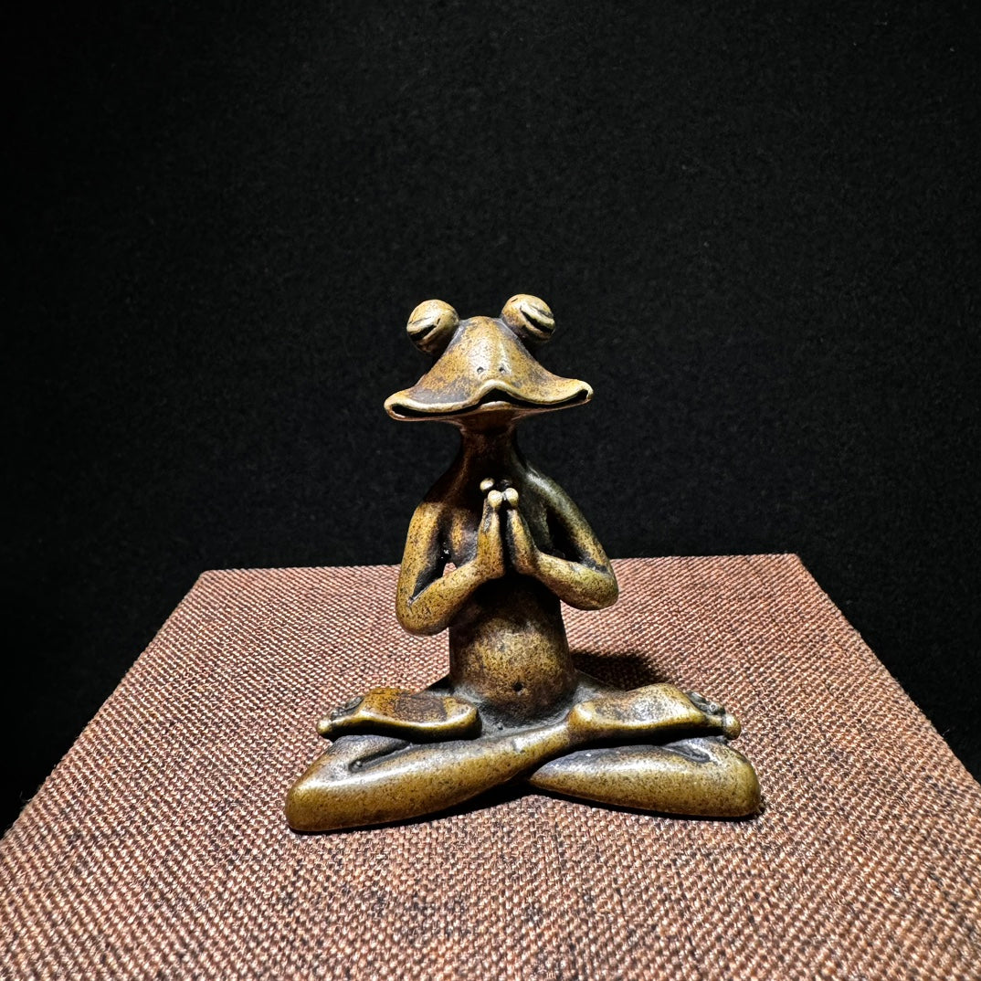 Charming Meditating Frog Statue - Premium Brass Handcrafted Art Piece