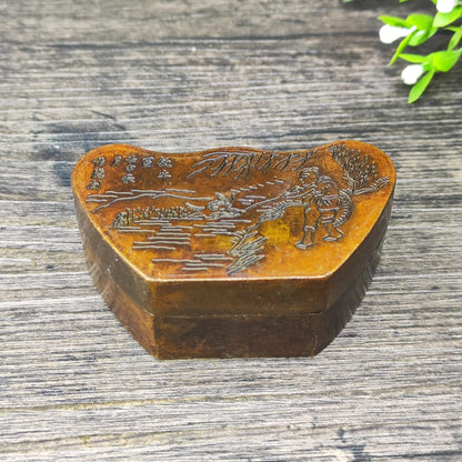 Exquisite Carved Ingot Ink Box - Handcrafted Vintage Art Piece, Unique Gift