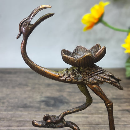 Exquisitely Carved Crane Backflow Incense Burner - Handcrafted Art Piece, Vintage Style, Unique Gift