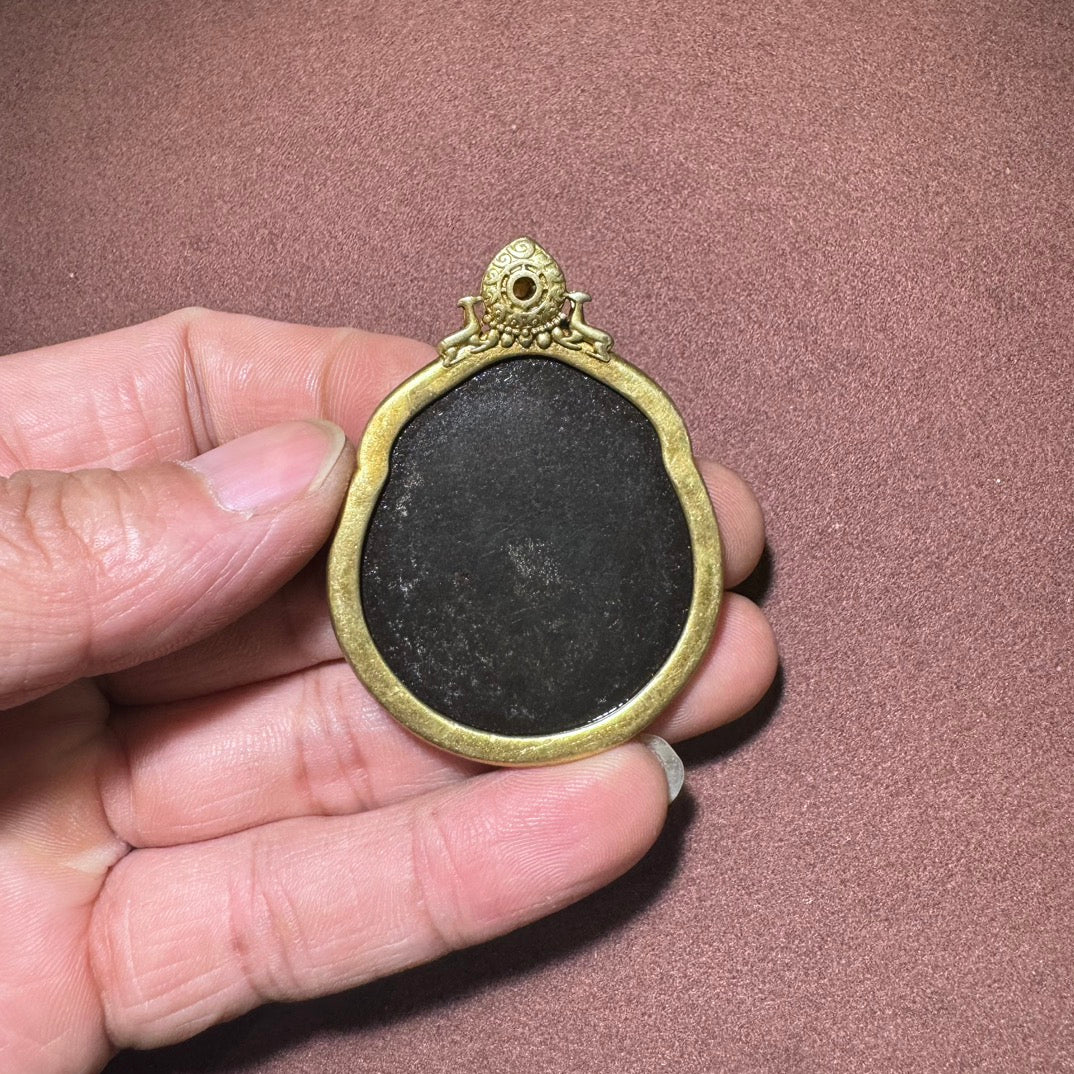 Handcrafted Meteorite Copper-Edged Bagua Pendant - Rare Art Piece, Unique Gift