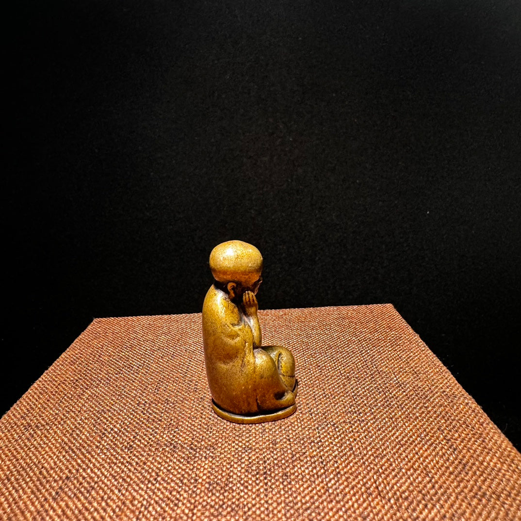 Handcrafted Brass Miniature Monk Statues - Set of 4, Exquisite Art Pieces and Unique Gifts