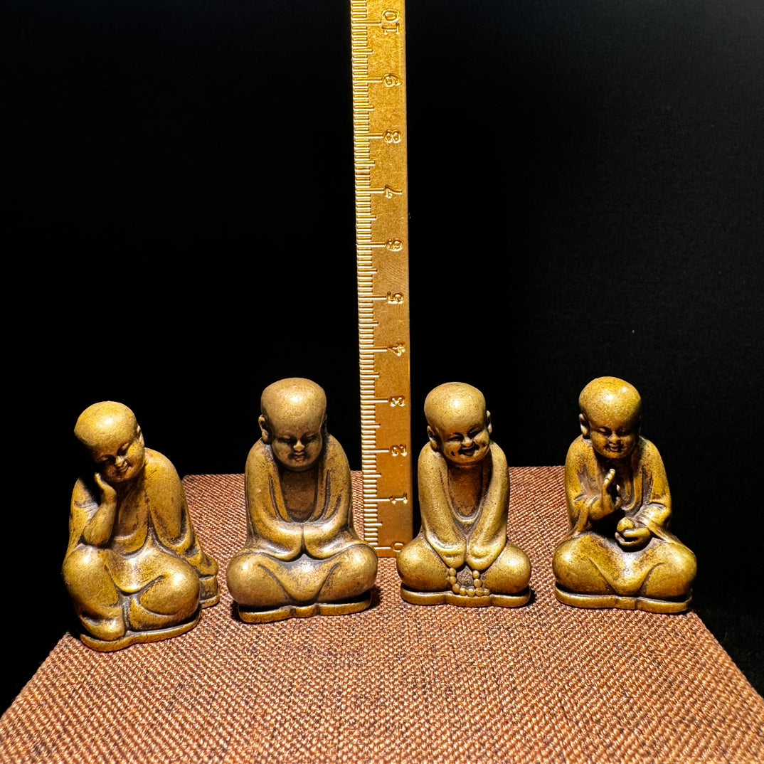 Handcrafted Brass Miniature Monk Statues - Set of 4, Exquisite Art Pieces and Unique Gifts