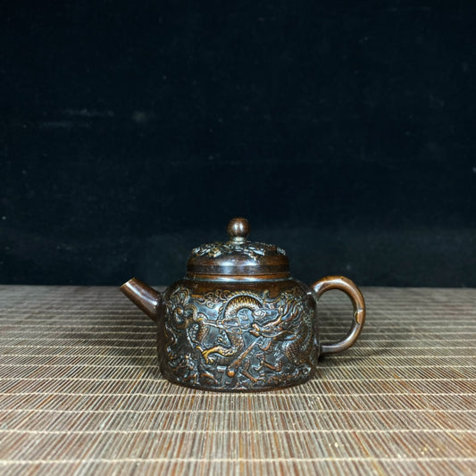 Handcrafted Pure Copper Teapot with Dragon and Phoenix Relief – Exquisite Gift for Collectors and Decor Enthusiasts