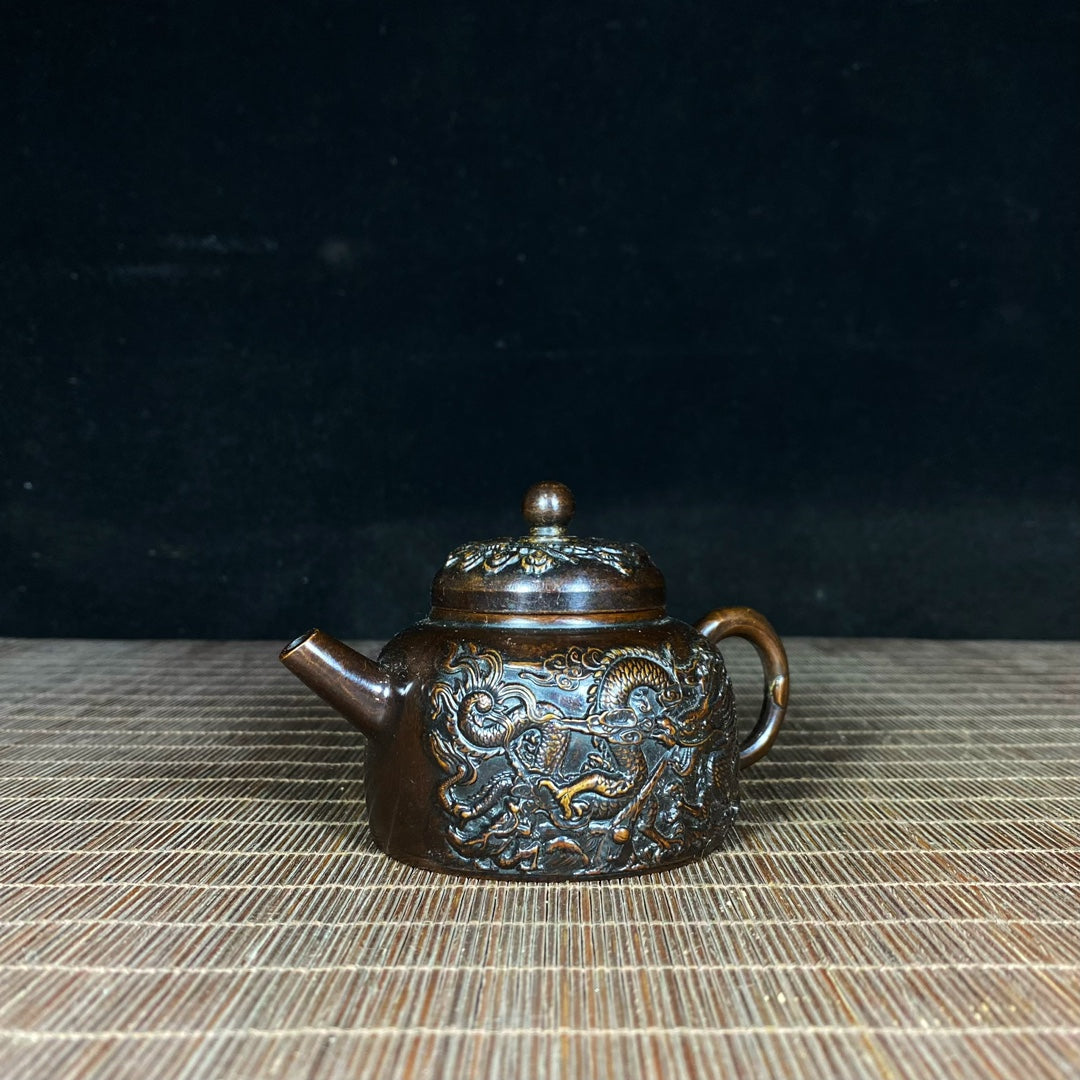 Handcrafted Pure Copper Teapot with Dragon and Phoenix Relief – Exquisite Gift for Collectors and Decor Enthusiasts