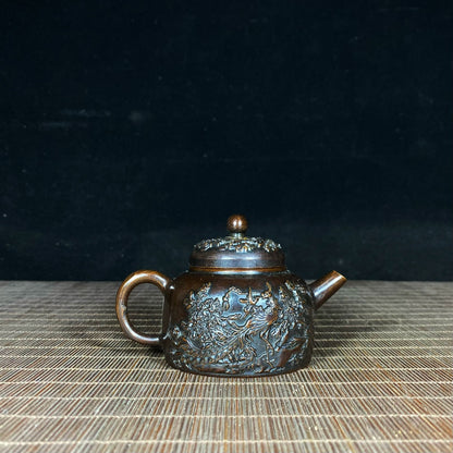 Handcrafted Pure Copper Teapot with Dragon and Phoenix Relief – Exquisite Gift for Collectors and Decor Enthusiasts