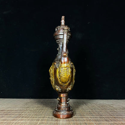 Exquisite Handcrafted Gilded Copper Tibetan Dragon Relief Wine Pot - A Unique Gift