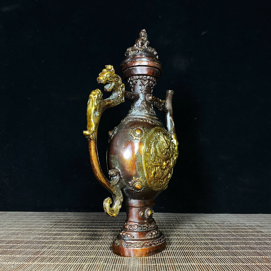 Exquisite Handcrafted Gilded Copper Tibetan Dragon Relief Wine Pot - A Unique Gift