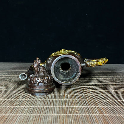 Exquisite Handcrafted Gilded Copper Tibetan Dragon Relief Wine Pot - A Unique Gift