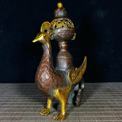 Pure Copper Gilded Phoenix Incense Burner - Exquisite Craftsmanship, Handcrafted, Rare Vintage Art Piece