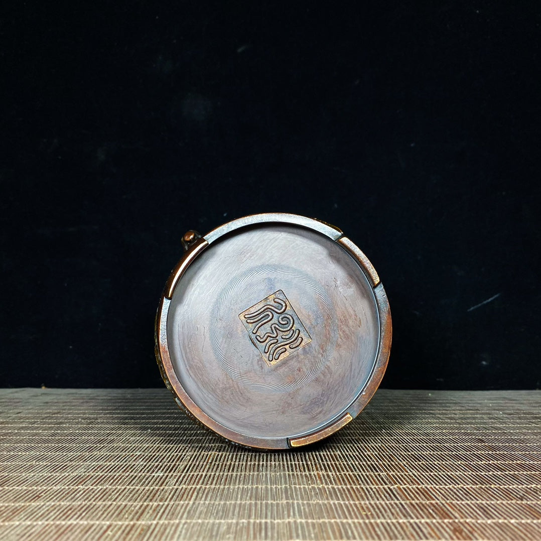 Vintage Handcrafted Gilded Copper Brazier with Elephant Ears and Dragon Phoenix Relief