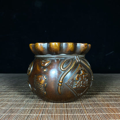 Exquisite Handcrafted Solid Copper Fortune Bowl - Symbol of Wealth and Good Luck