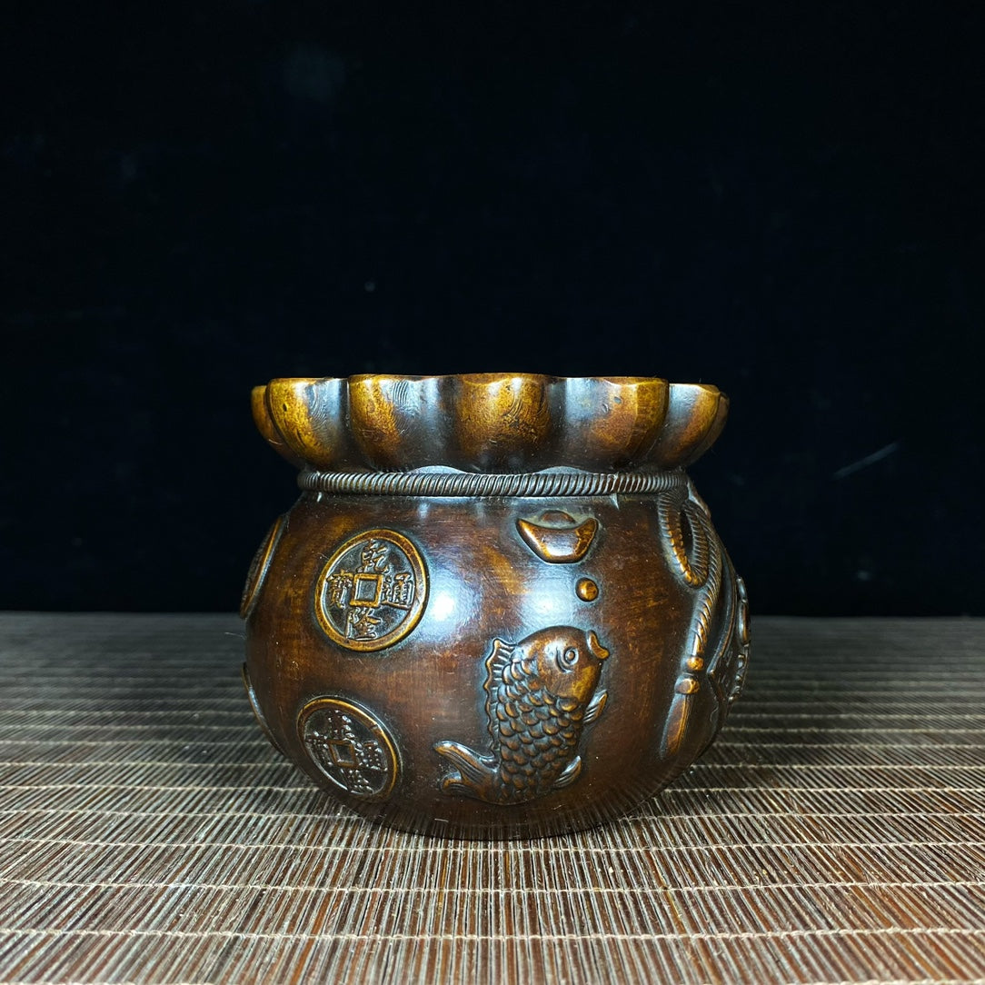 Exquisite Handcrafted Solid Copper Fortune Bowl - Symbol of Wealth and Good Luck