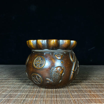 Exquisite Handcrafted Solid Copper Fortune Bowl - Symbol of Wealth and Good Luck