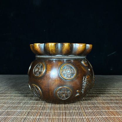 Exquisite Handcrafted Solid Copper Fortune Bowl - Symbol of Wealth and Good Luck