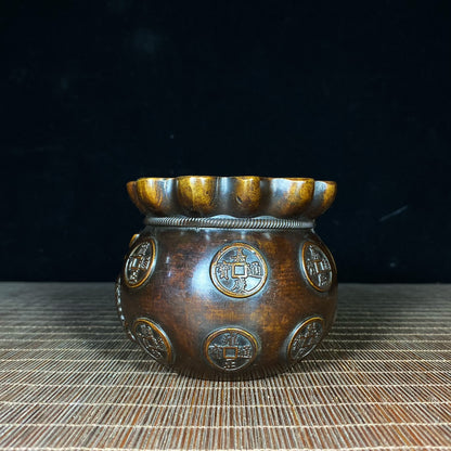 Exquisite Handcrafted Solid Copper Fortune Bowl - Symbol of Wealth and Good Luck