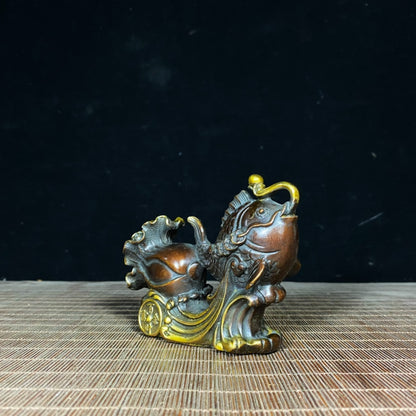 Exquisite Handcrafted Brass Gilded Fish and Cabbage Statue - Symbol of Wealth and Good Fortune