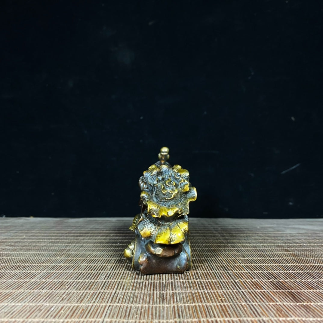 Exquisite Handcrafted Brass Gilded Fish and Cabbage Statue - Symbol of Wealth and Good Fortune