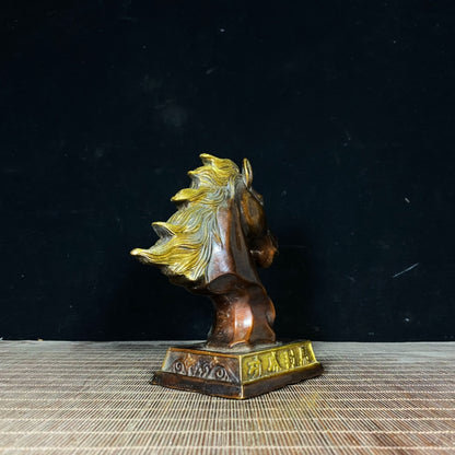 Handcrafted Pure Copper Gilded Horse Head Statue - Elegant Desktop Decor for Success and Prosperity