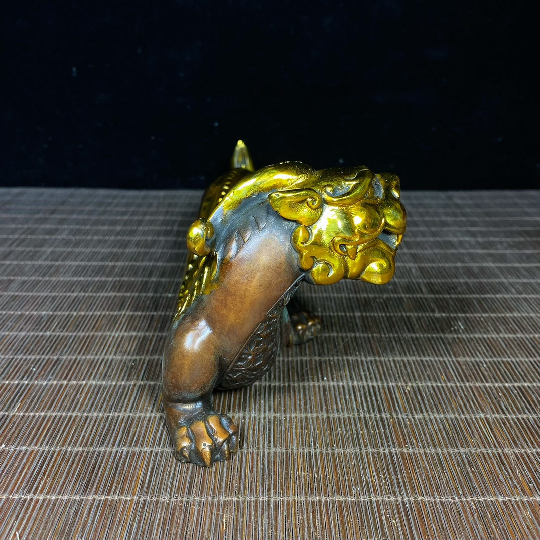 Handcrafted Pure Copper Gilded Dragon Statue - Symbol of Wealth