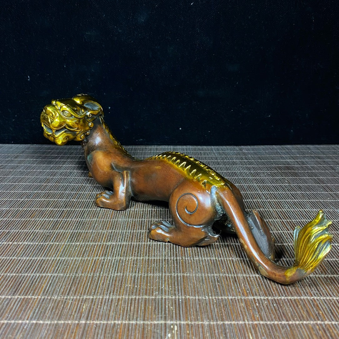 Handcrafted Pure Copper Gilded Dragon Statue - Symbol of Wealth