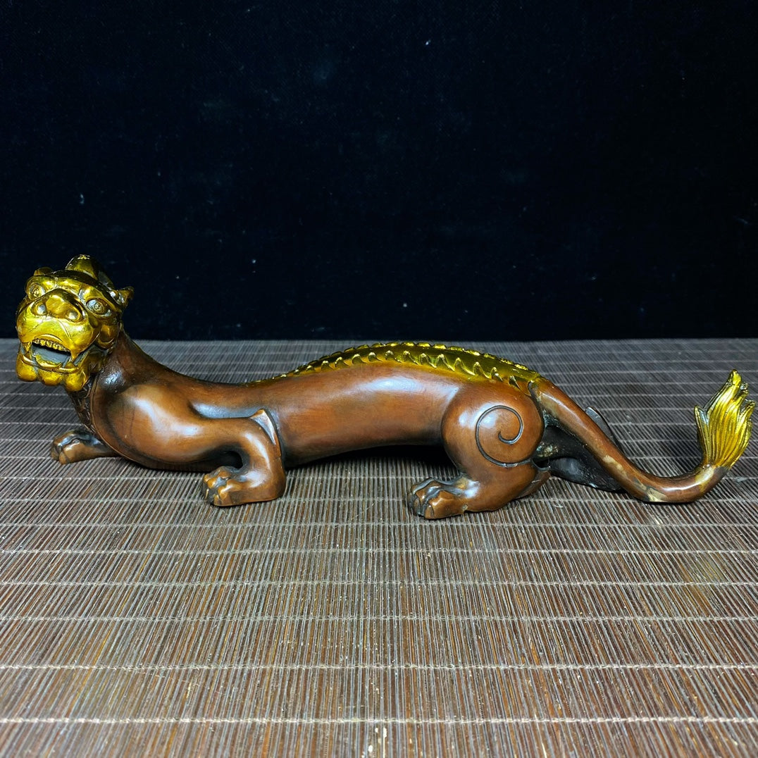 Handcrafted Pure Copper Gilded Dragon Statue - Symbol of Wealth