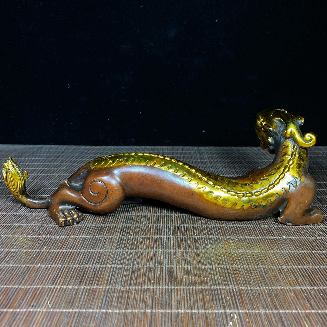 Handcrafted Pure Copper Gilded Dragon Statue - Symbol of Wealth