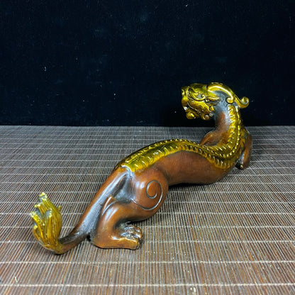 Handcrafted Pure Copper Gilded Dragon Statue - Symbol of Wealth