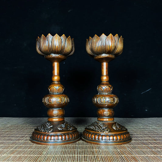 Exquisite Handcrafted Copper Dragon & Phoenix Candlestick Pair - Unique Lotus Design