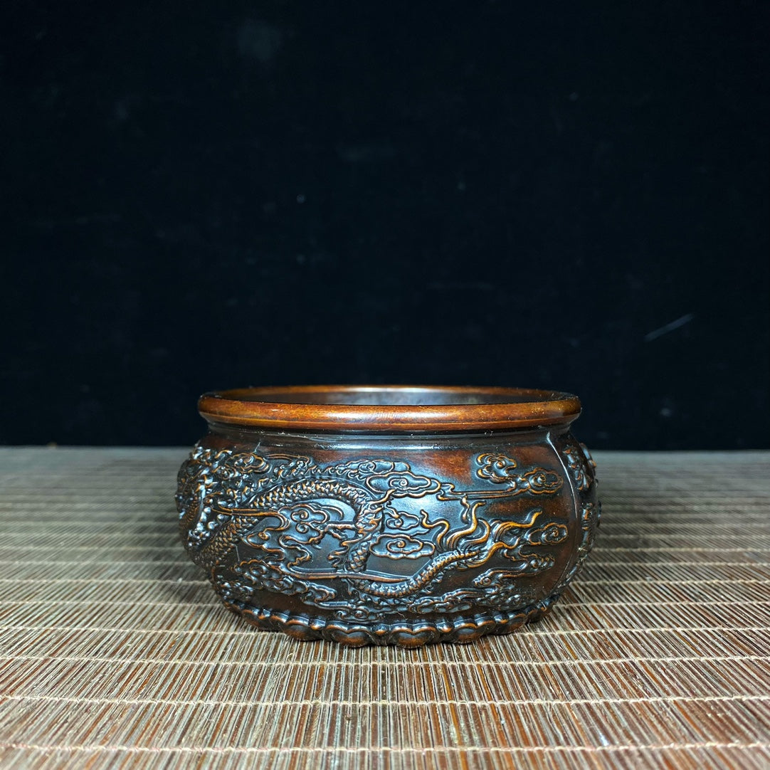 Pure Copper Embossed Dragon and Phoenix Treasure Bowl - Handcrafted Rare Art Piece, Perfect Gift