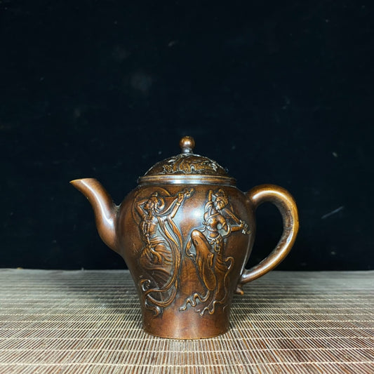 Handcrafted Pure Copper Embossed Lady Design Kettle - Exquisite Vintage Collectible