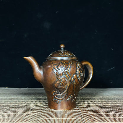 Handcrafted Pure Copper Embossed Lady Design Kettle - Exquisite Vintage Collectible