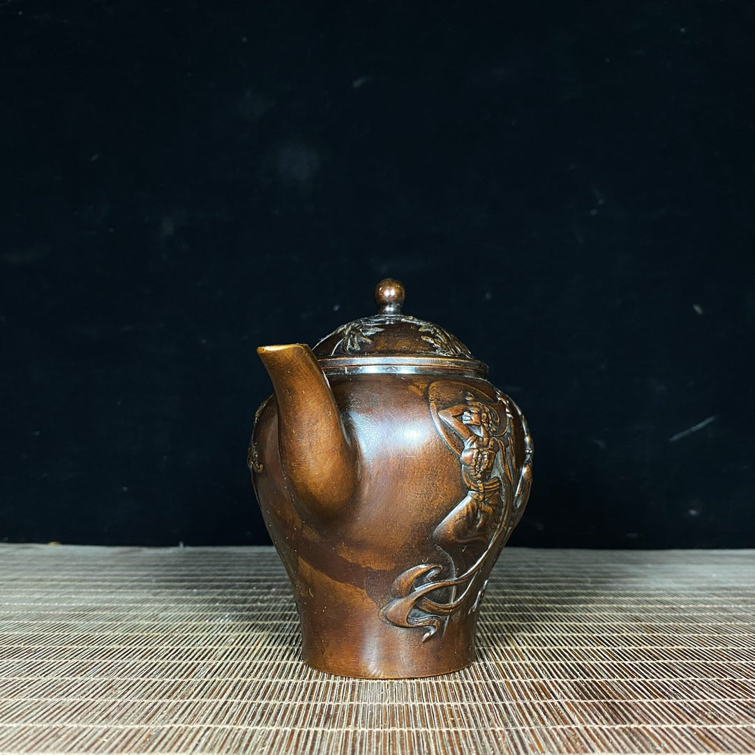 Handcrafted Pure Copper Embossed Lady Design Kettle - Exquisite Vintage Collectible