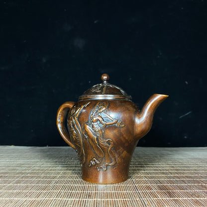 Handcrafted Pure Copper Embossed Lady Design Kettle - Exquisite Vintage Collectible